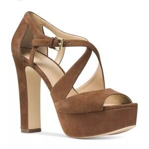 Michael Kors Womens Sandals Sz 9.5 M Brown Suede Harlen Platform Strappy Sandal